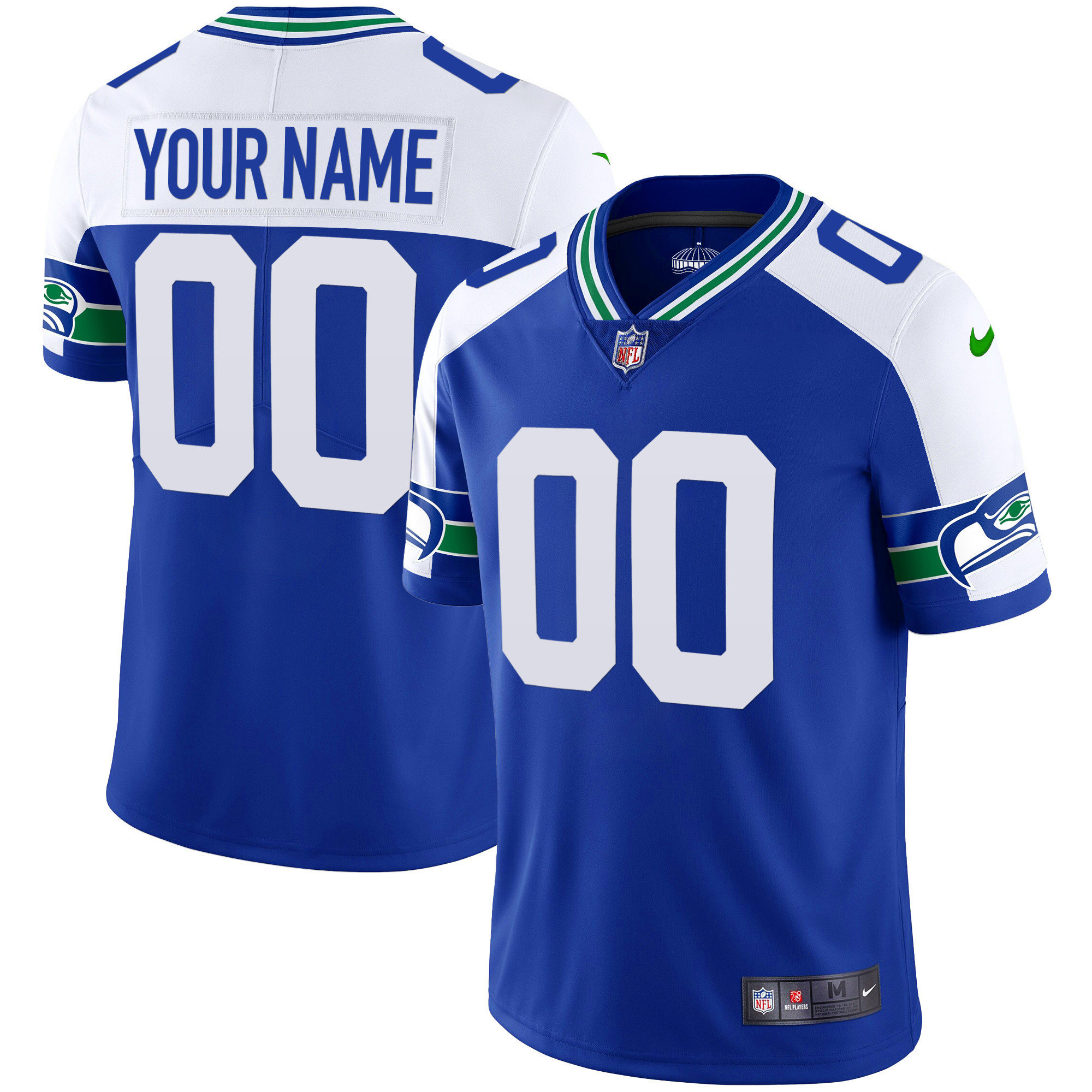 Seattle Seahawks Throwback & Gold Custom Alternate Jersey - All Stitched 