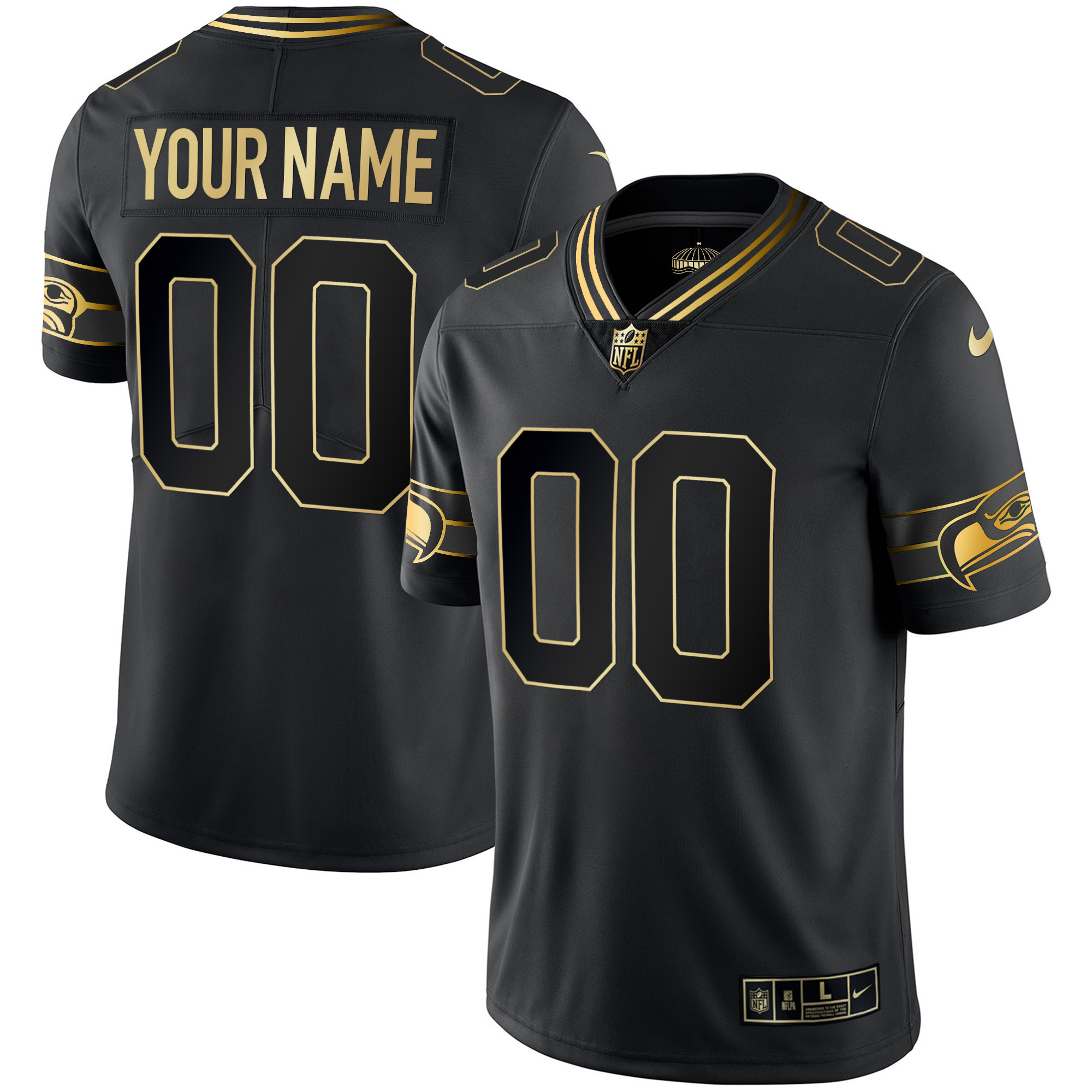 Seattle Seahawks Throwback & Gold Custom Black Gold Jersey - All Stitched 