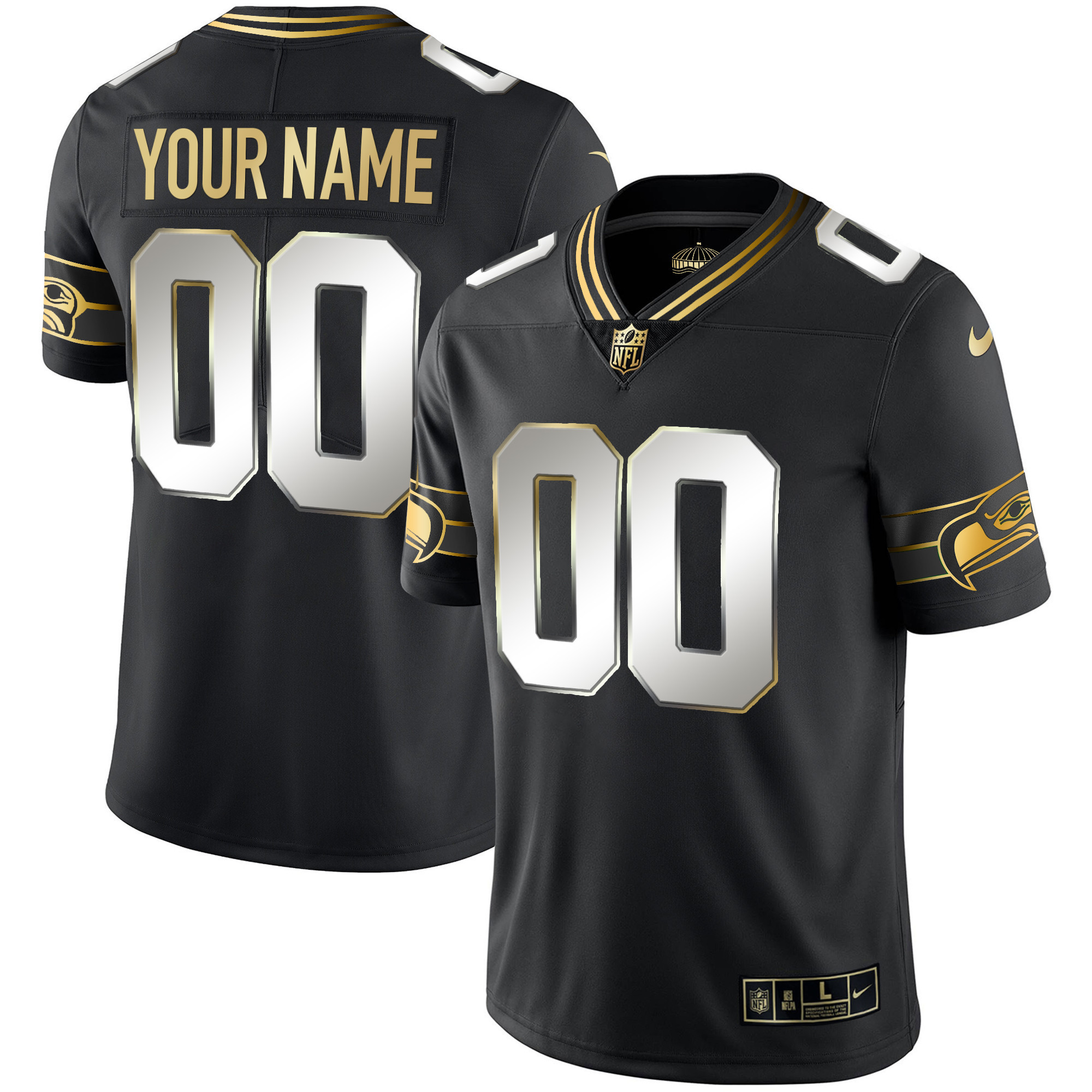 Seattle Seahawks Throwback & Gold Custom Black Limited Jersey - All Stitched 