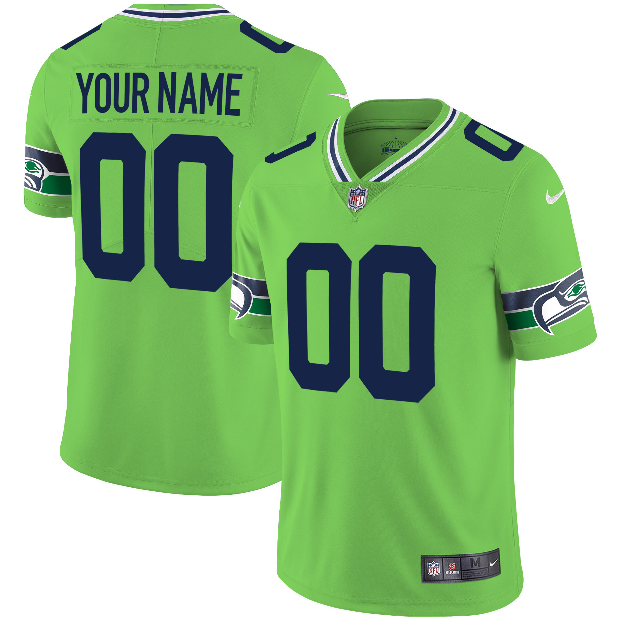 Seattle Seahawks Throwback & Gold Custom Green Jersey - All Stitched 