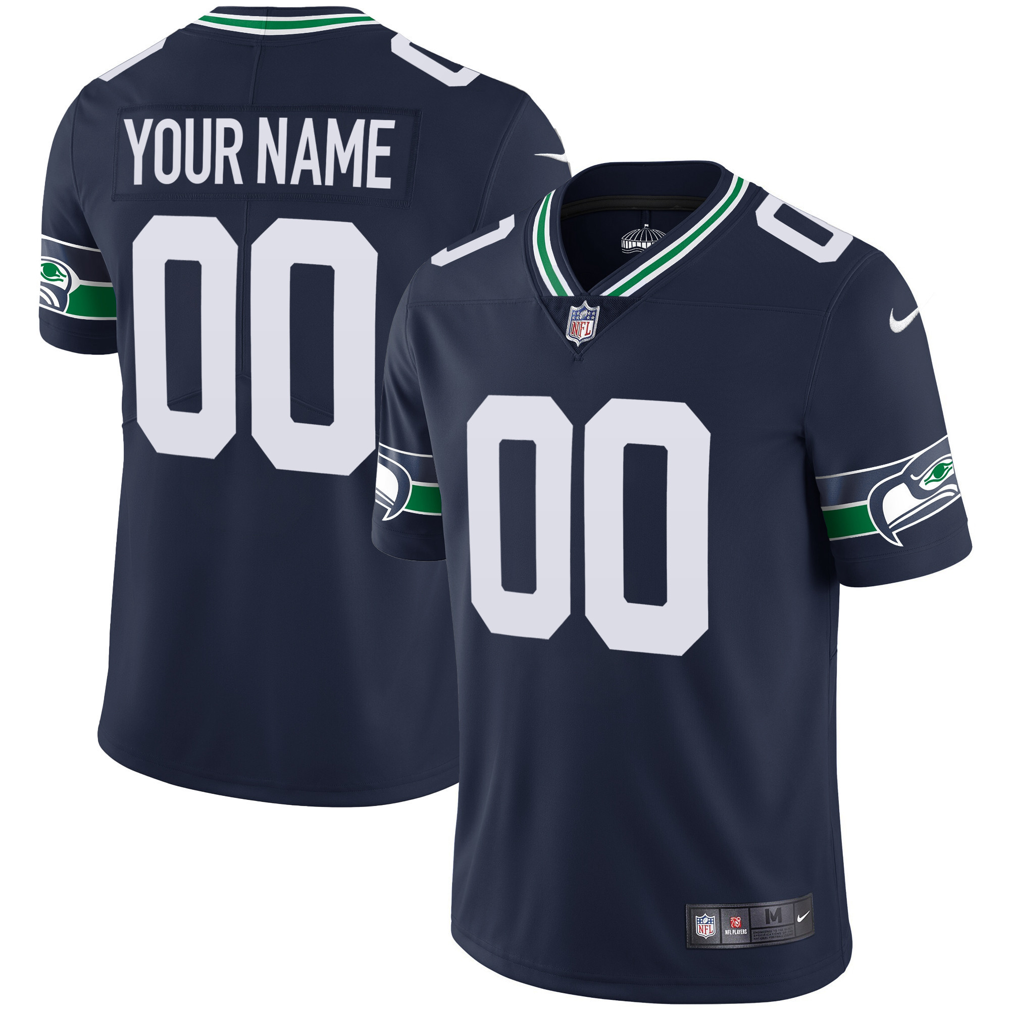 Seattle Seahawks Throwback & Gold Custom Navy Jersey - All Stitched 
