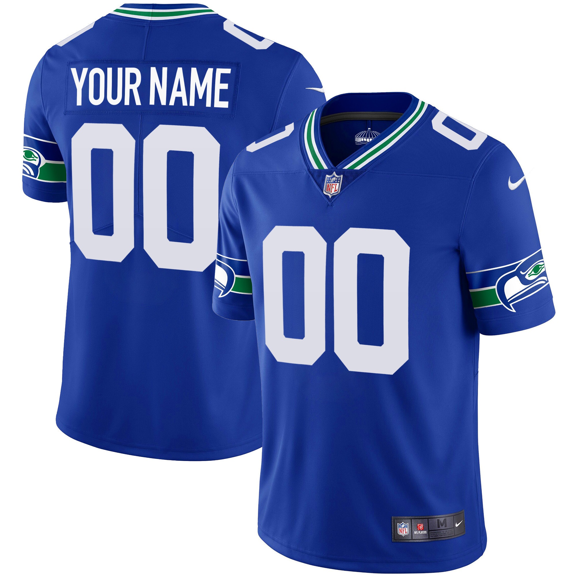 Seattle Seahawks Throwback & Gold Custom Royal Jersey - All Stitched 