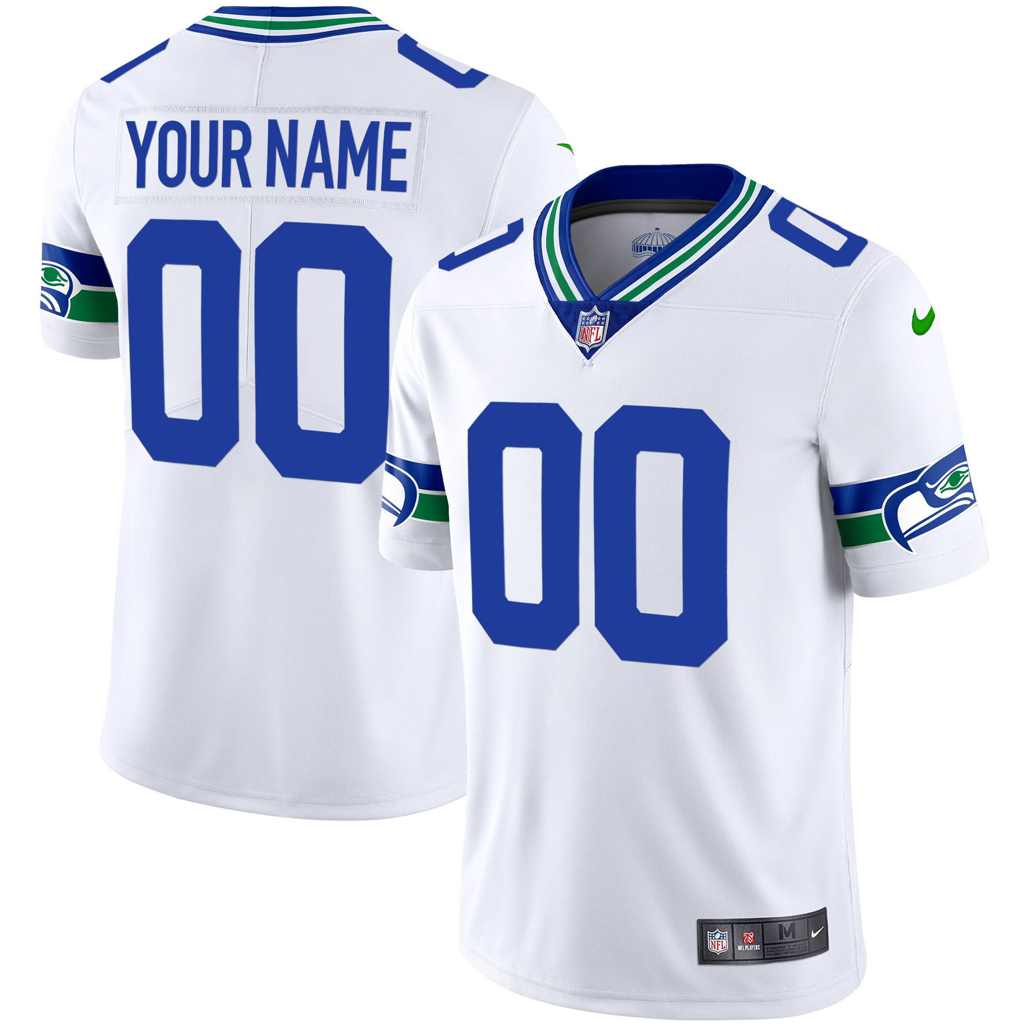 Seattle Seahawks Throwback & Gold Custom White Jersey - All Stitched 