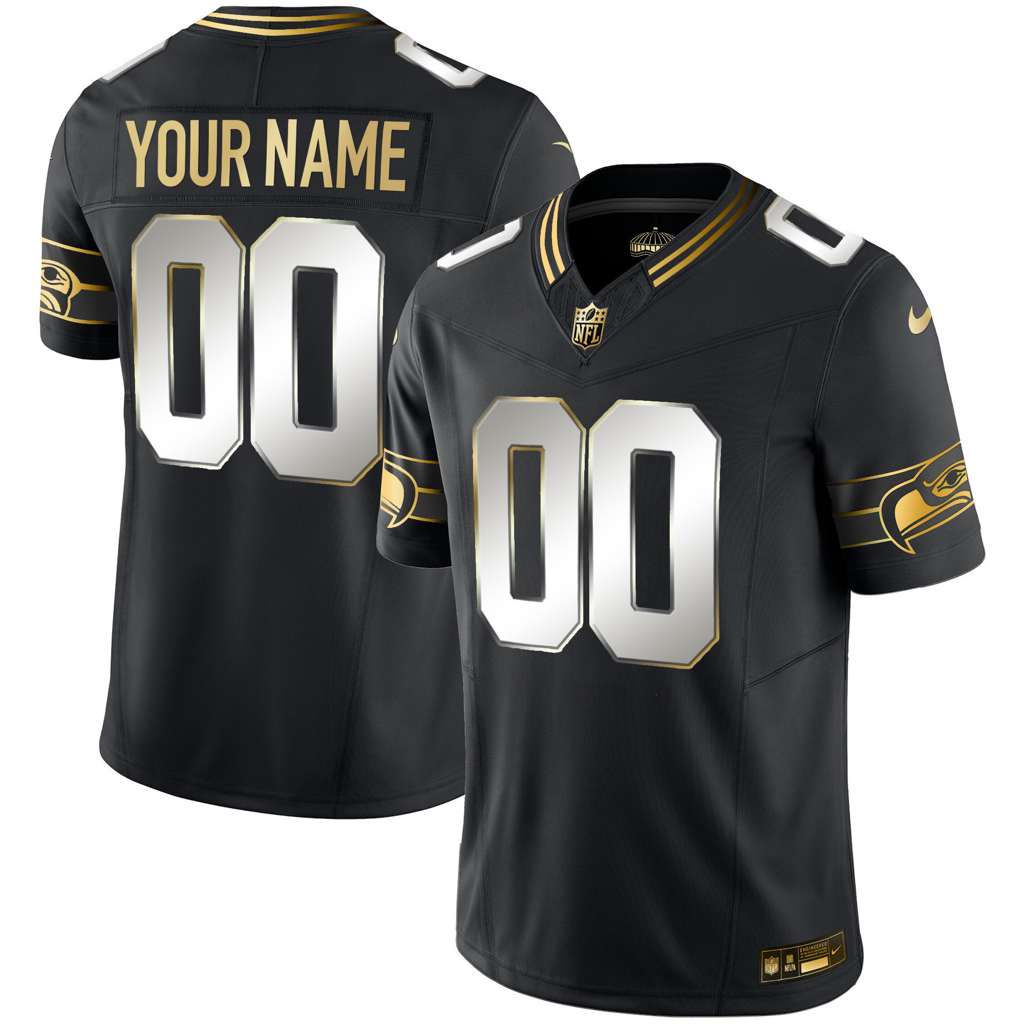 Seattle Seahawks Throwback & Gold Vapor Limited Custom Black Limited Jersey - All Stitched 