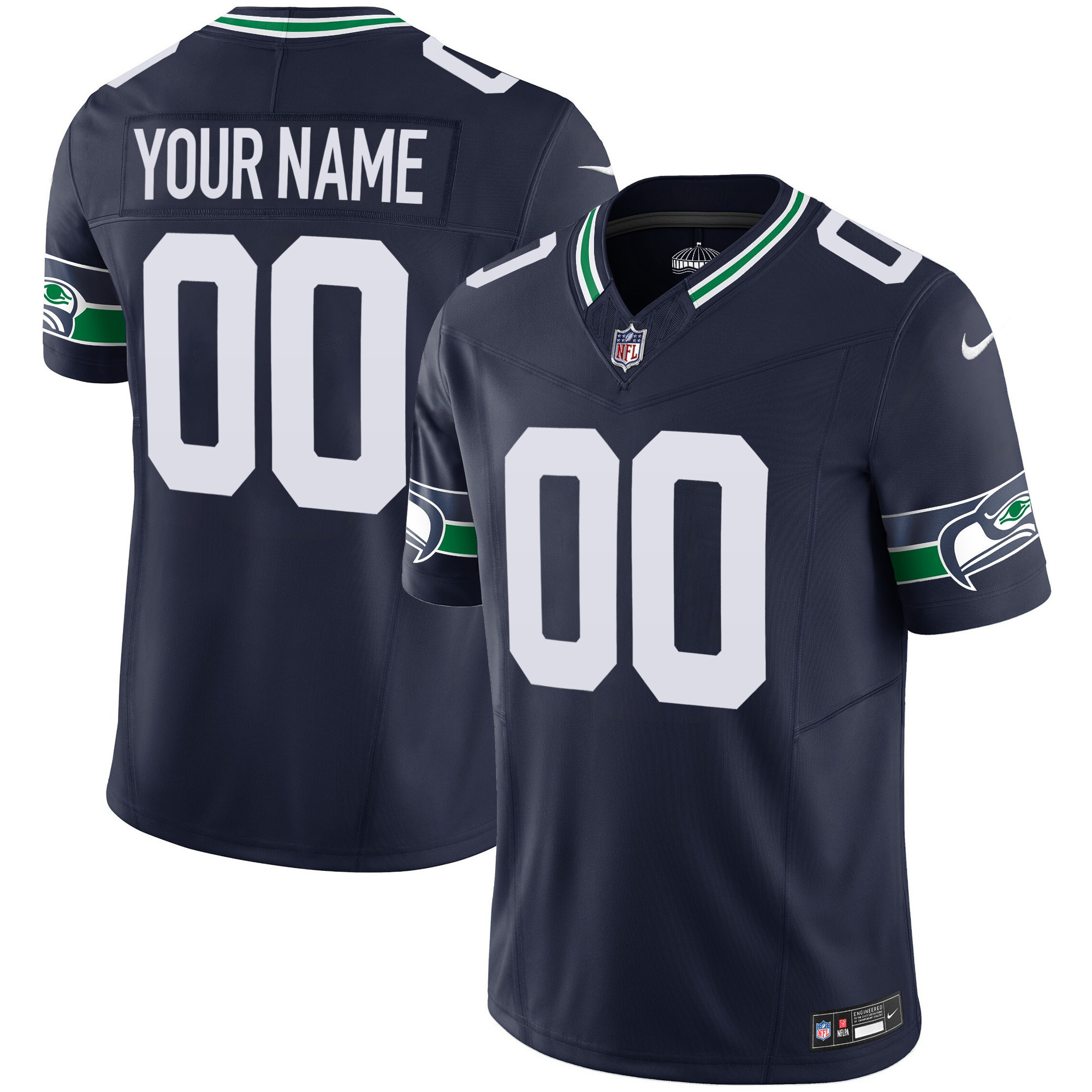 Seattle Seahawks Throwback & Gold Vapor Limited Custom Navy Jersey - All Stitched 