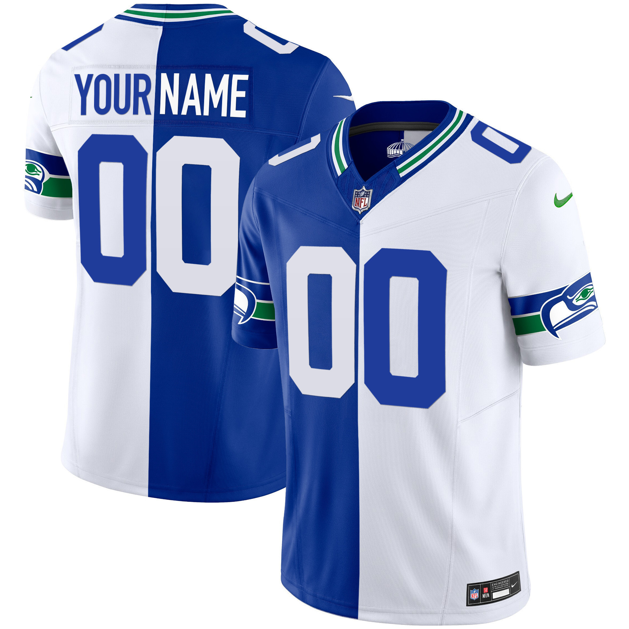 Seattle Seahawks Throwback & Gold Vapor Limited Custom Split Jersey - All Stitched 