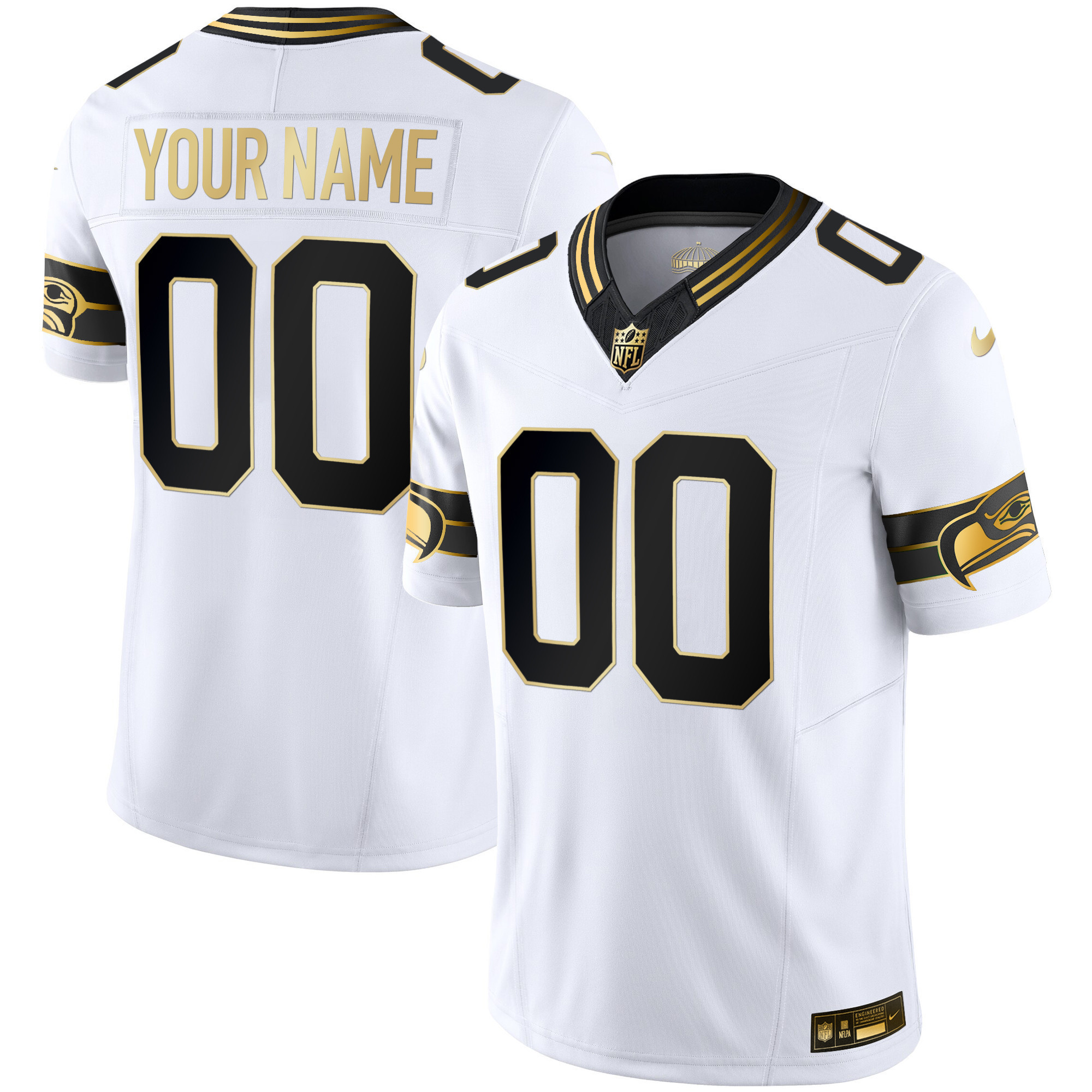 Seattle Seahawks Throwback & Gold Vapor Limited Custom White Gold Jersey - All Stitched 