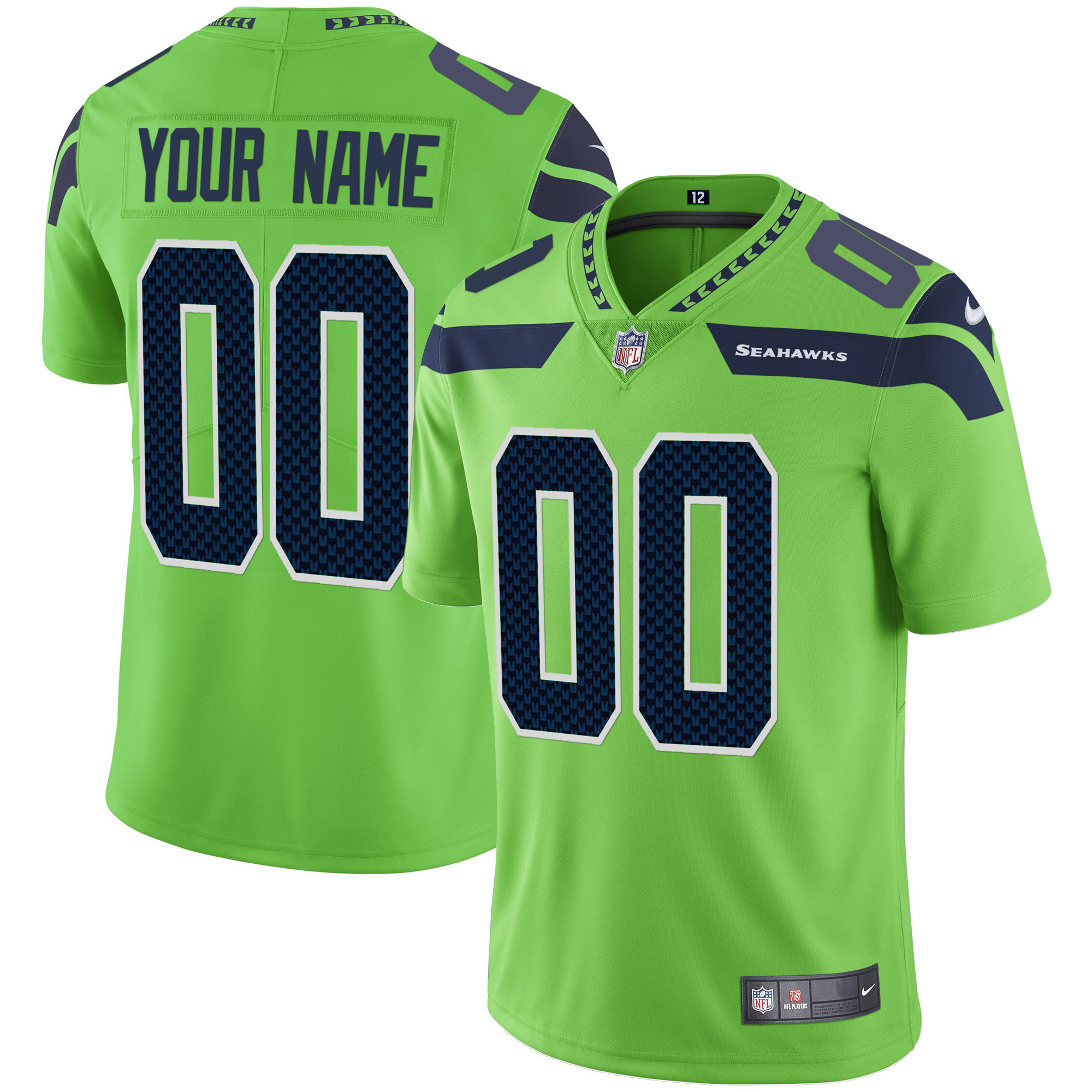 Seattle Seahawks Vapor Custom Green Jersey - All Stitched 