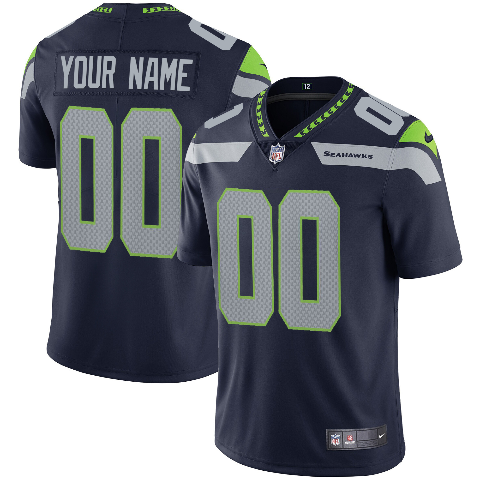 Seattle Seahawks Vapor Custom Royal Jersey - All Stitched 