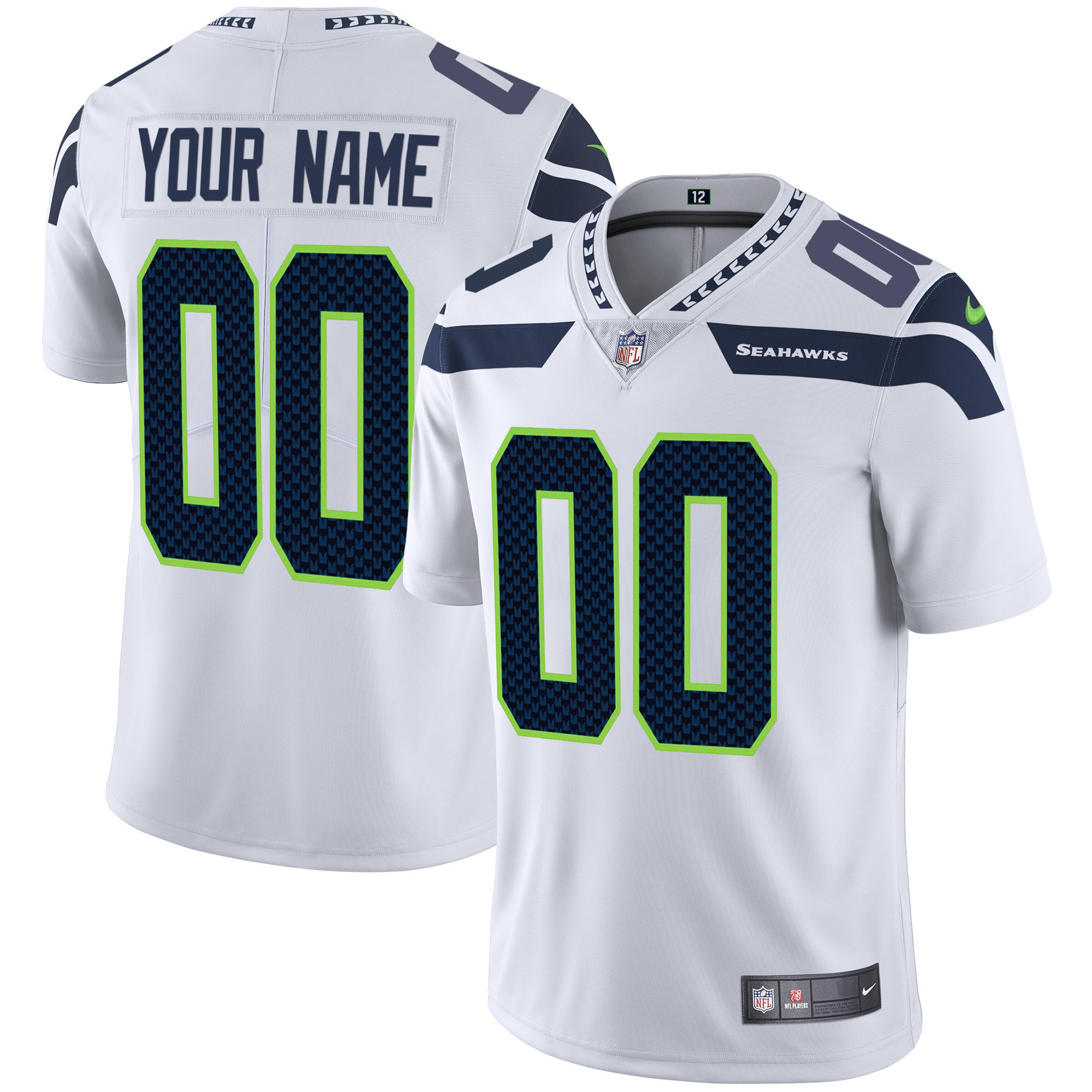 Seattle Seahawks Vapor Custom White Jersey - All Stitched 