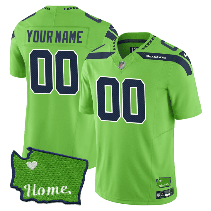 Seattle Seahawks Washington Home Patch Custom Green Jersey - All Stitched 