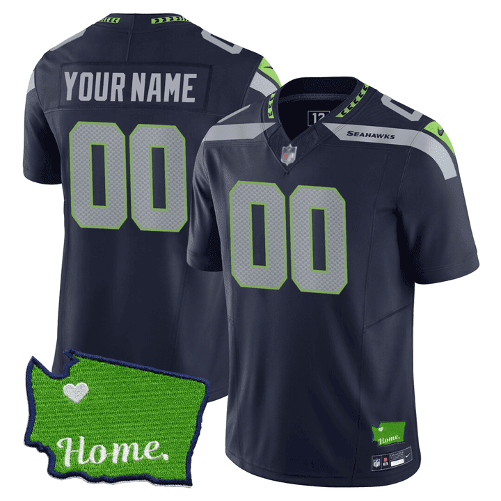 Seattle Seahawks Washington Home Patch Custom Navy Jersey - All Stitched 