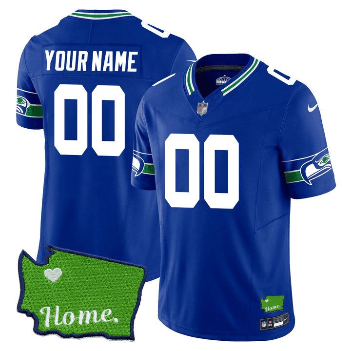 Seattle Seahawks Washington Home Patch Custom Royal Jersey - All Stitched 