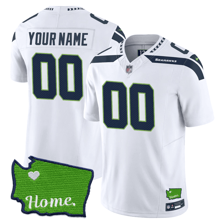 Seattle Seahawks Washington Home Patch Custom White Jersey - All Stitched 