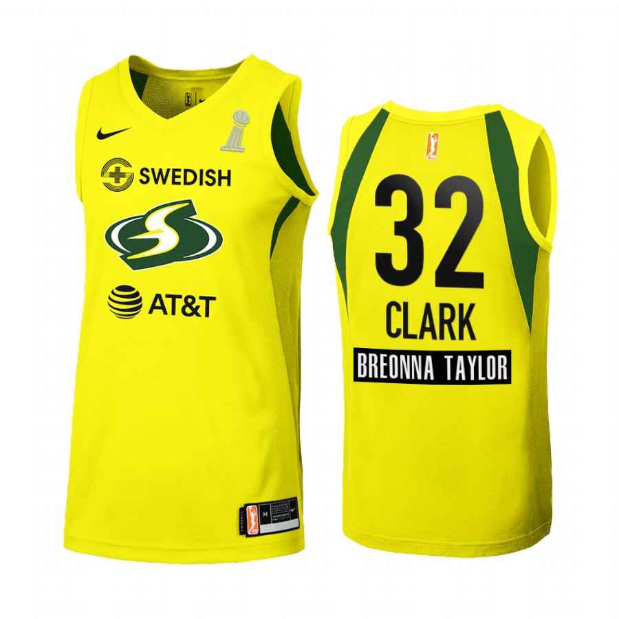 Seattle Storm Alysha Clark 2020 WNBA Finals Champions women Yellow #32 Jersey