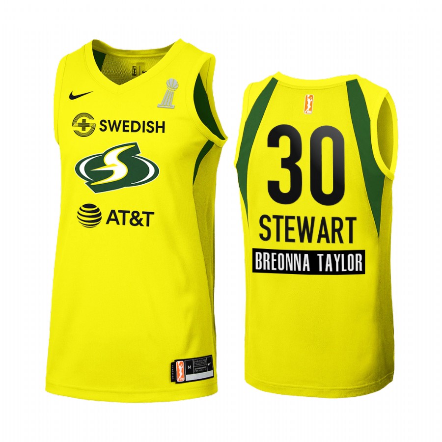 Seattle Storm Breanna Stewart 2020 WNBA Finals Champions women Yellow #30 Jersey