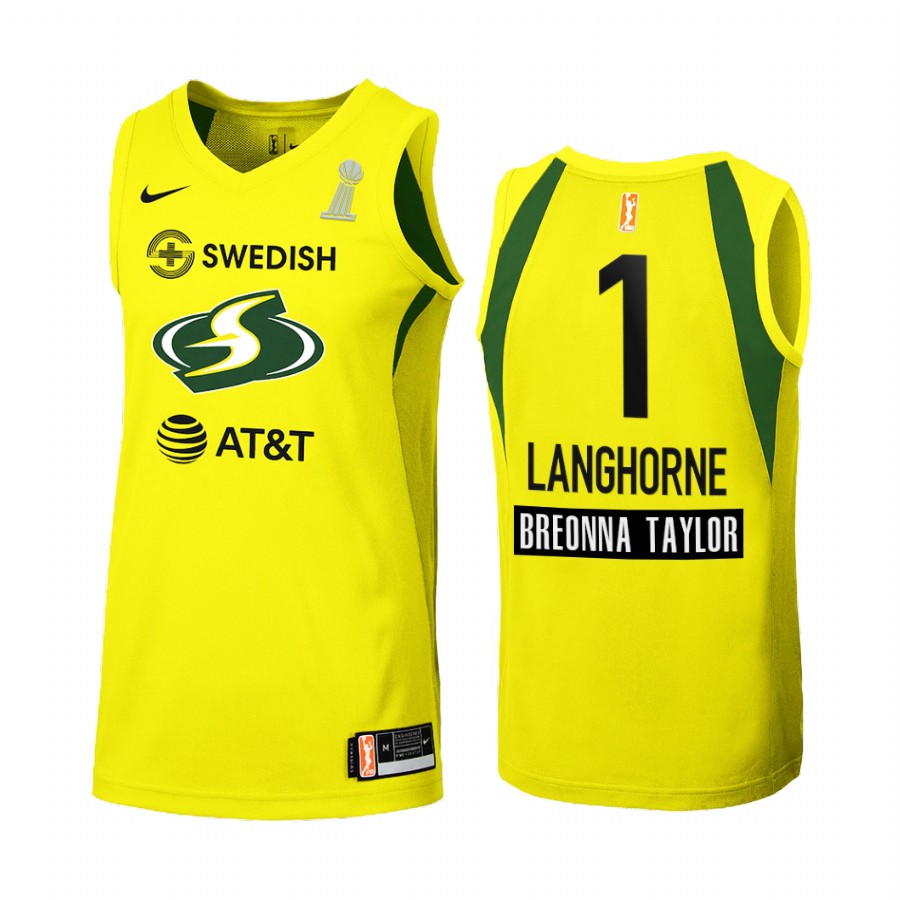 Seattle Storm Crystal Langhorne 2020 WNBA Finals Champions women Yellow #1 Jersey