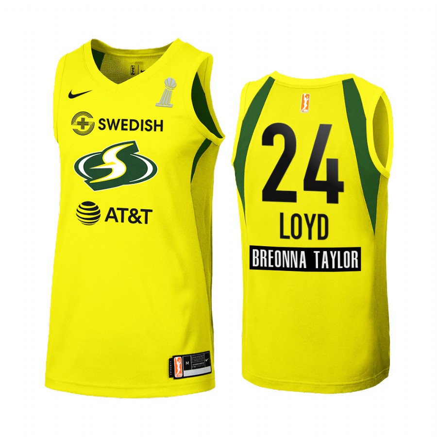 Seattle Storm Jewell Loyd 2020 WNBA Finals Champions women Yellow #24 Jersey