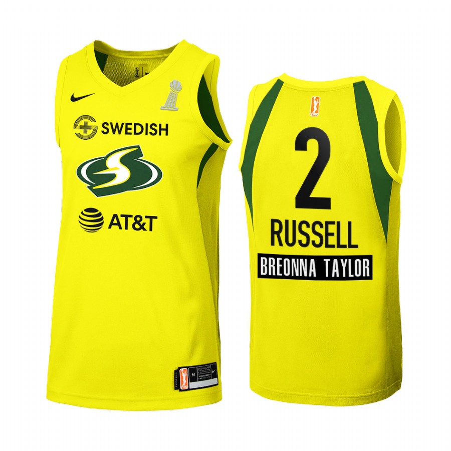 Seattle Storm Mercedes Russell 2020 WNBA Finals Champions women Yellow #2 Jersey
