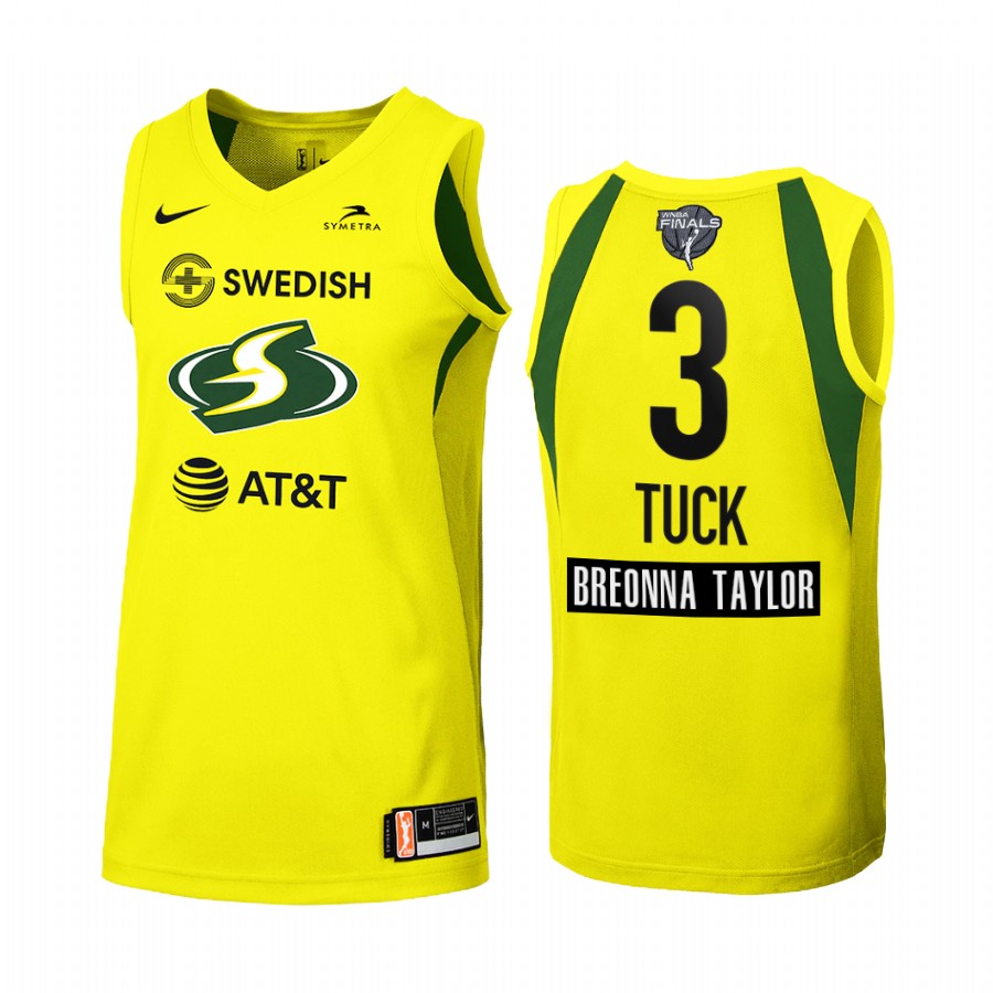 Seattle Storm Morgan Tuck 2020 WNBA Finals Bound Breonna Taylor Patch Women Yellow #3 Jersey