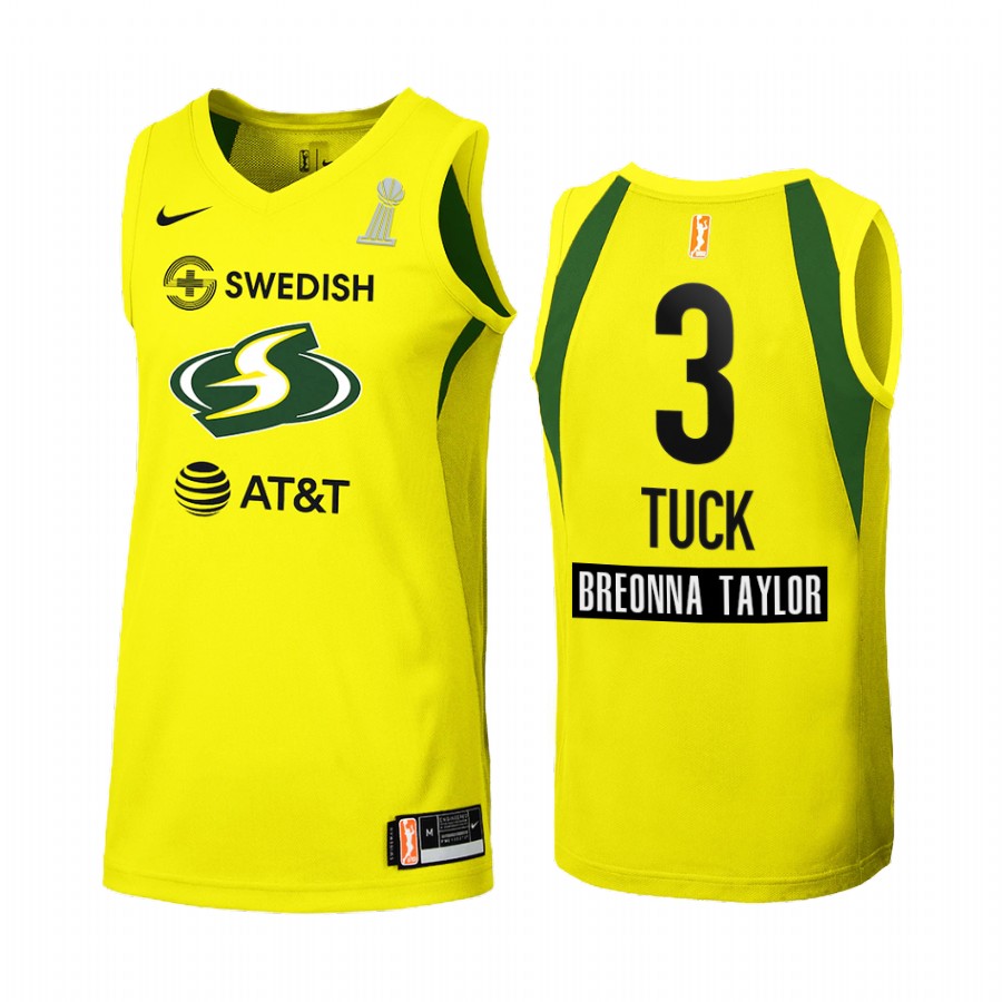 Seattle Storm Morgan Tuck 2020 WNBA Finals Champions women Yellow #3 Jersey