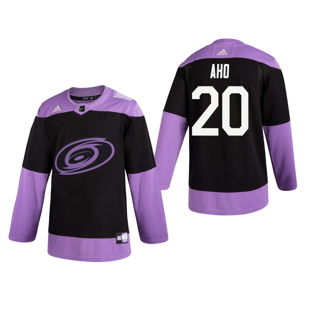 Sebastian Aho #20 Carolina Hurricanes 2019 Fights Cancer Black Practice Jersey