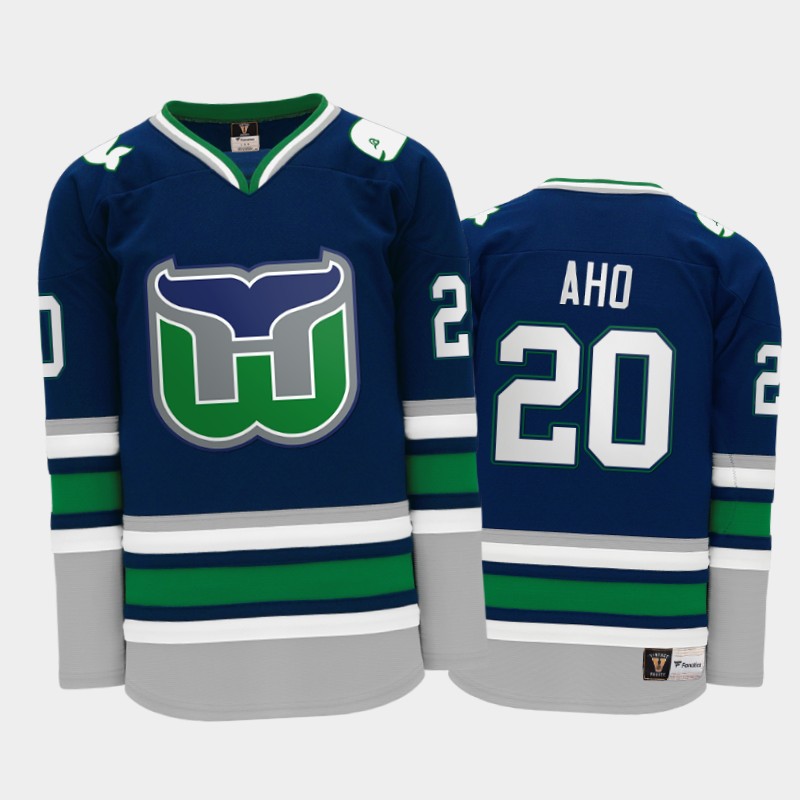 Sebastian Aho #20 Hartford Whalers Throwback Heritage Navy Jersey