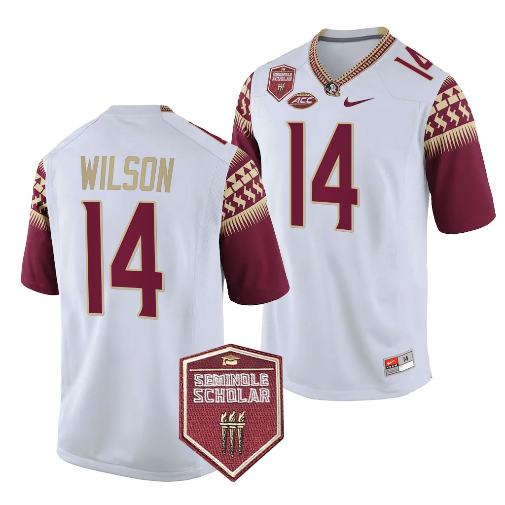 Seminole Scholar patch Johnny Wilson Florida State Seminoles #14 White Game Jersey Men's