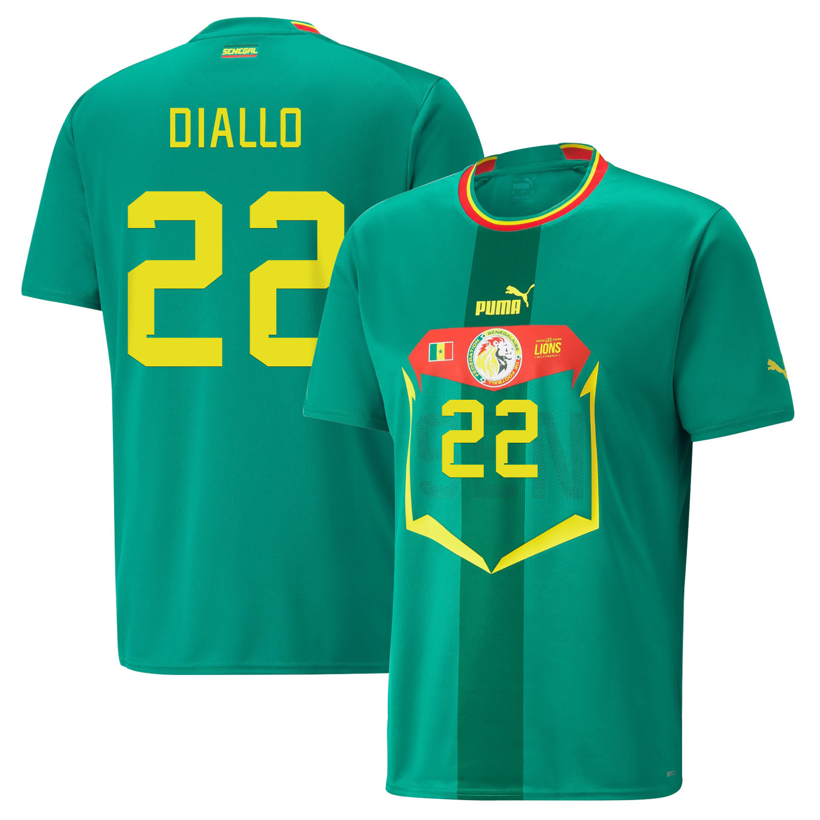 Senegal National Team 2022-23 Qatar World Cup Abdou Diallo 22 Away Men Soccer Jersey – Green
