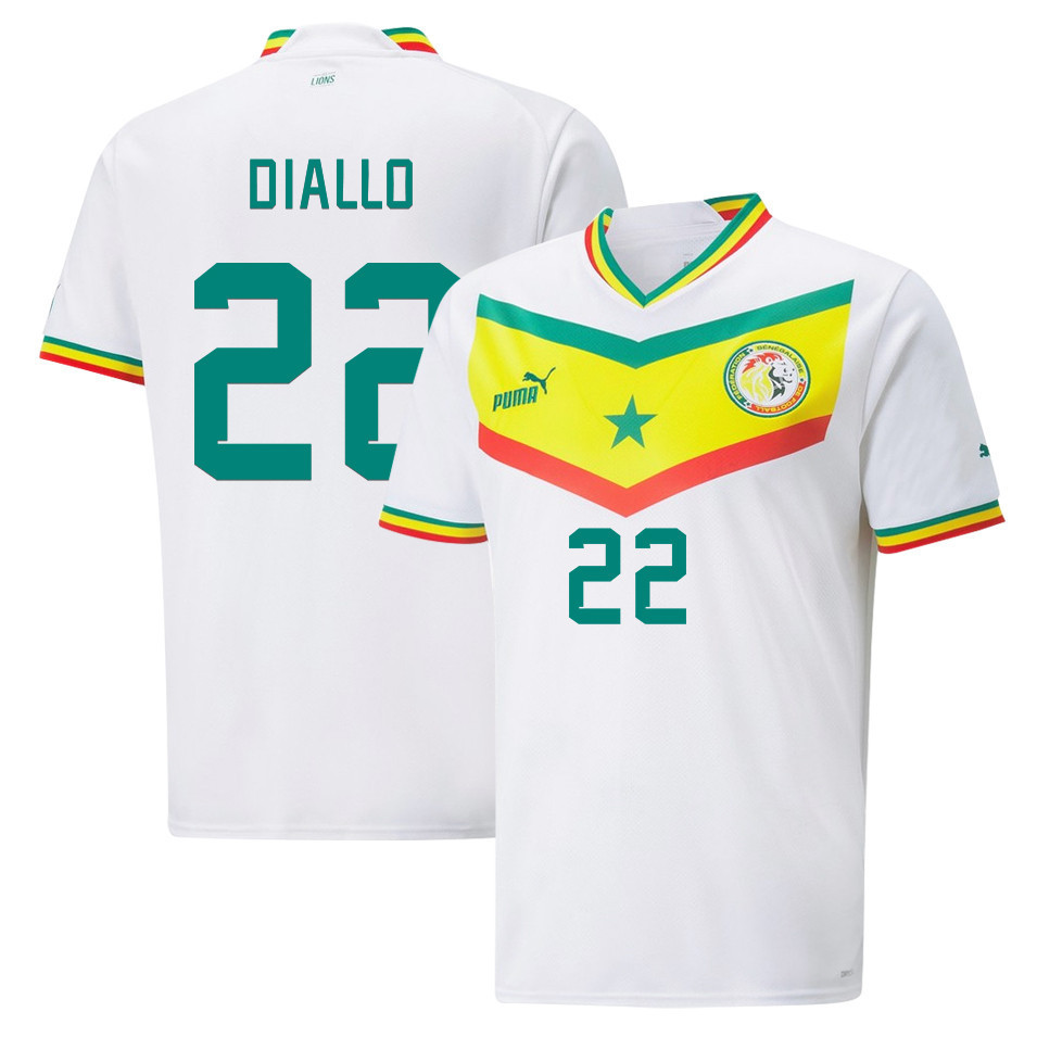 Senegal National Team 2022-23 Qatar World Cup Abdou Diallo 22 Home Men Soccer Jersey – White
