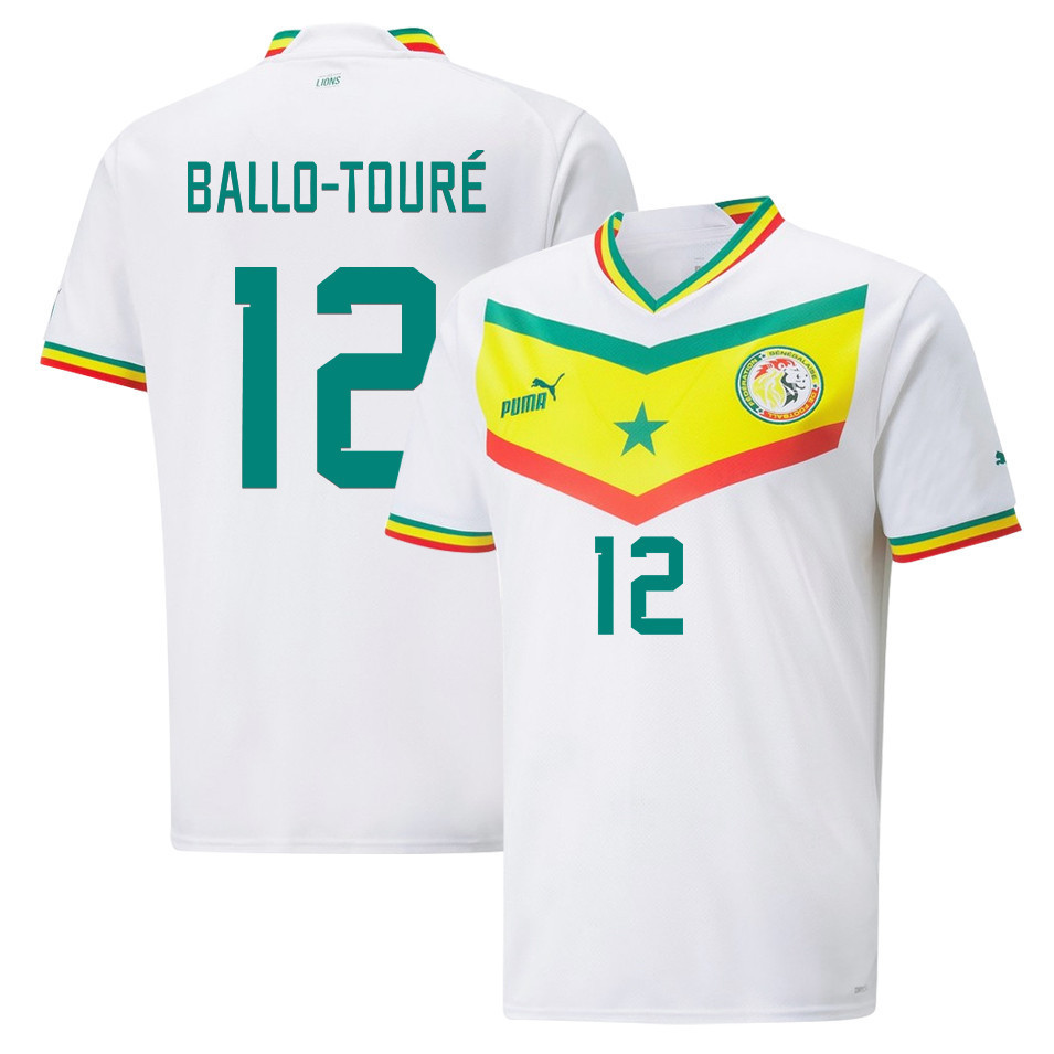 Senegal National Team 2022-23 Qatar World Cup Fodé Ballo-Touré 12 Home Men Soccer Jersey – White