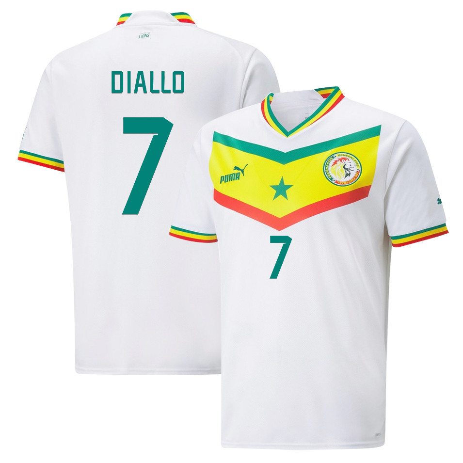 Senegal National Team 2022-23 Qatar World Cup Habib Diallo 7 Home Men Soccer Jersey – White