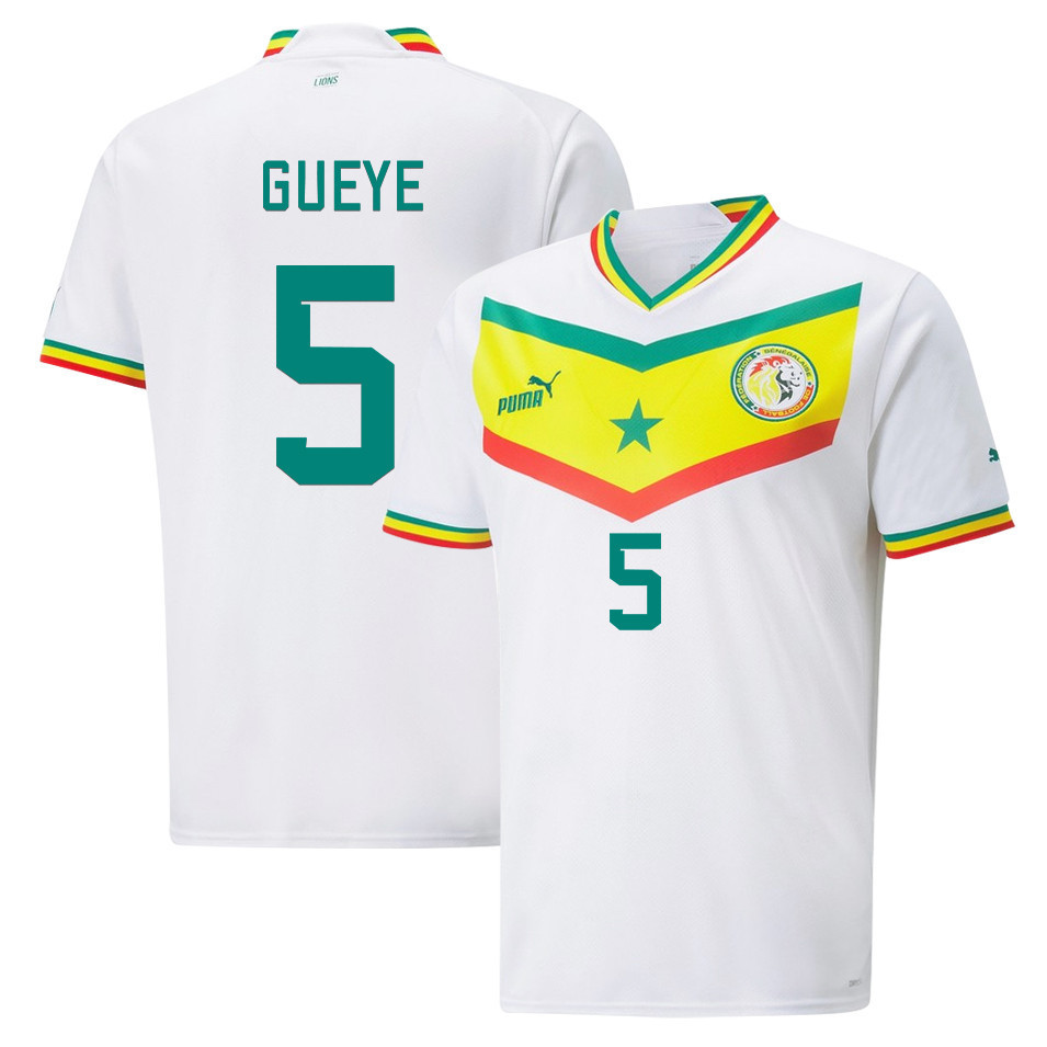 Senegal National Team 2022-23 Qatar World Cup Idrissa Gueye 5 Home Men Soccer Jersey – White