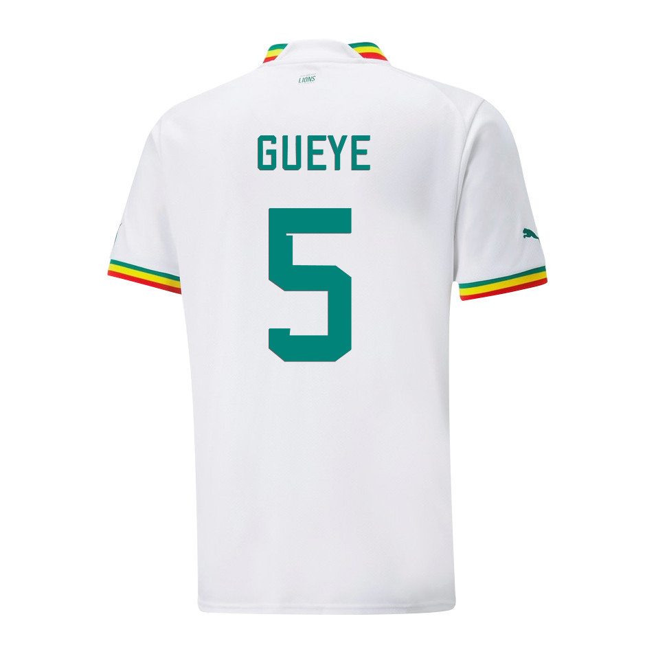 Senegal National Team 2022-23 Qatar World Cup Idrissa Gueye 5 Home Men Soccer Jersey – White
