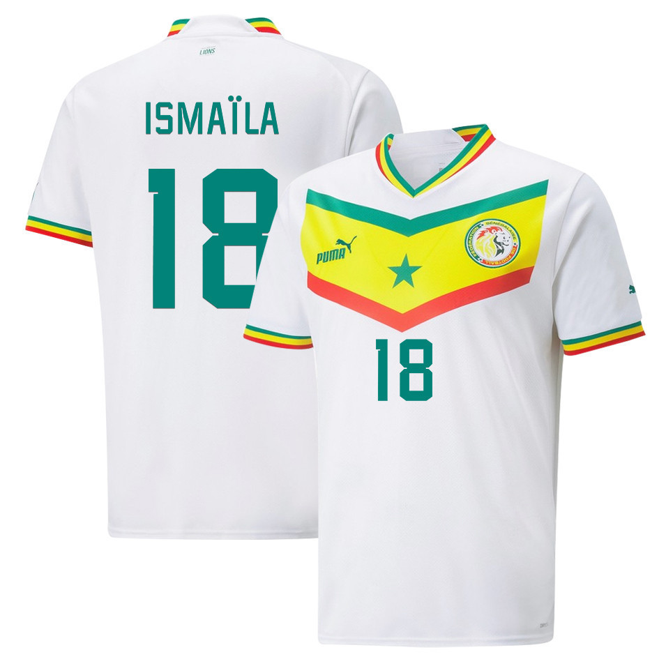 Senegal National Team 2022-23 Qatar World Cup Ismaïla Sarr 18 Home Men Soccer Jersey – White