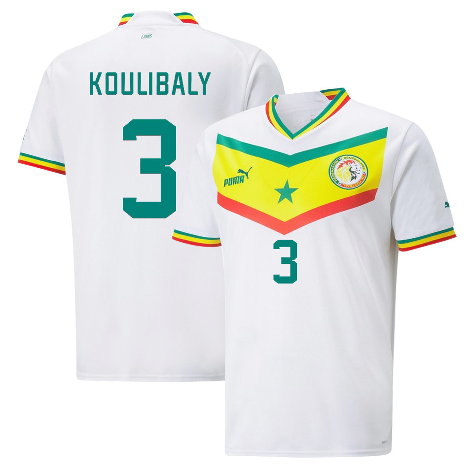 Senegal National Team 2022-23 Qatar World Cup Kalidou Koulibaly 3 Home Men Soccer Jersey – White