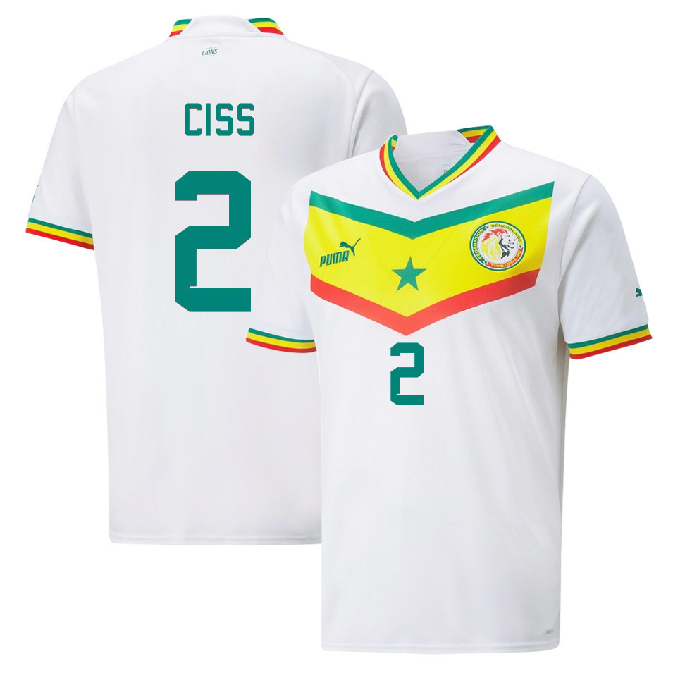 Senegal National Team 2022-23 Qatar World Cup Saliou Ciss 2 Home Men Soccer Jersey – White