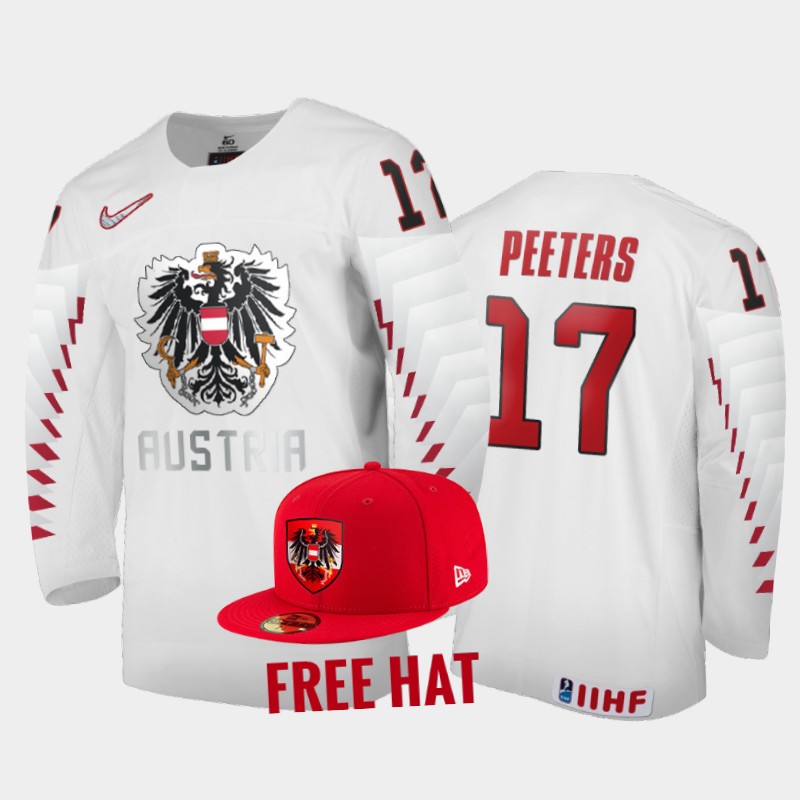 Senna Peeters Austria White Free Hat Jersey 2022 IIHF World Junior Championship