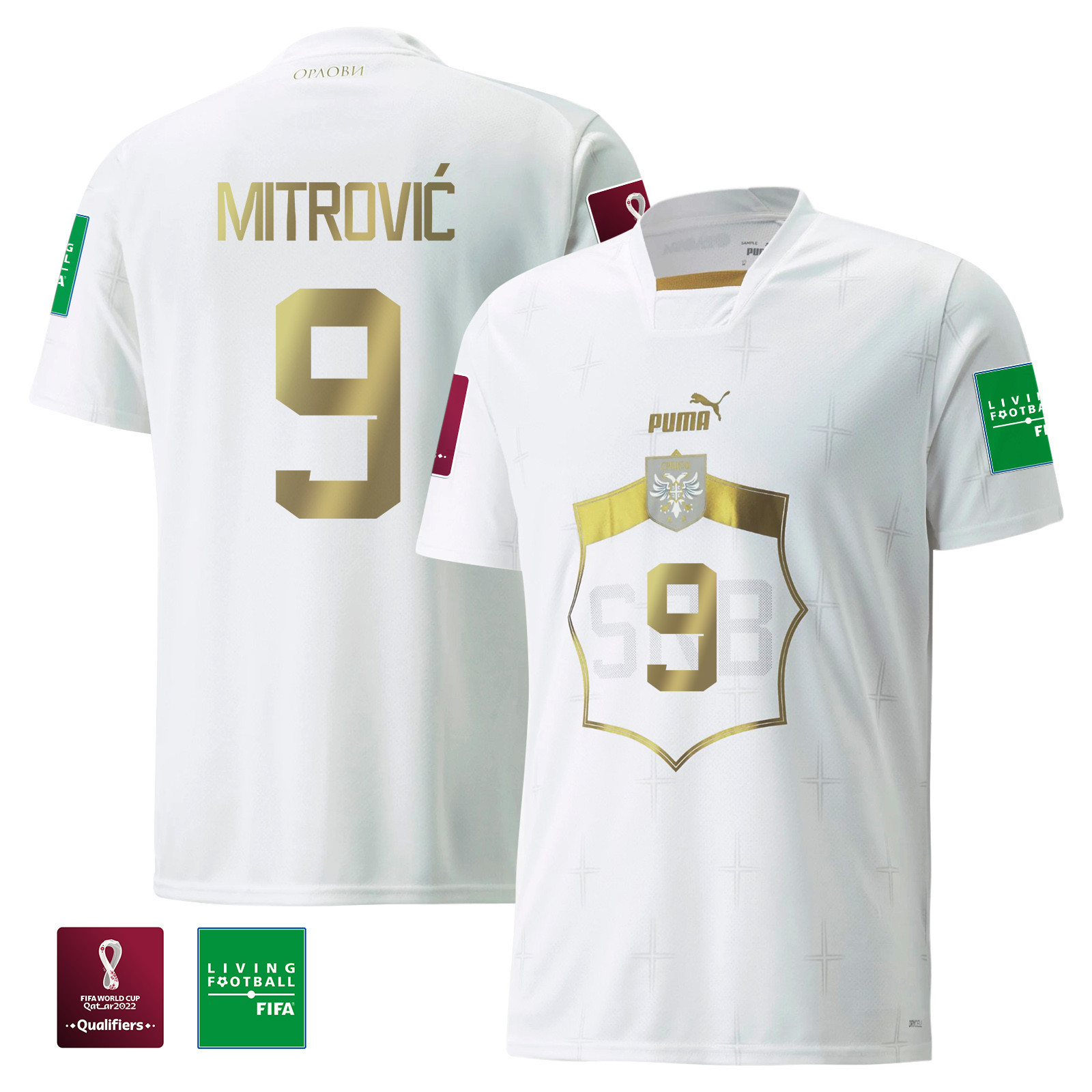 Serbia National Team Aleksandar Mitrovic 9 FIFA World Cup Qatar 2022 – Patch Away Men Soccer Jersey