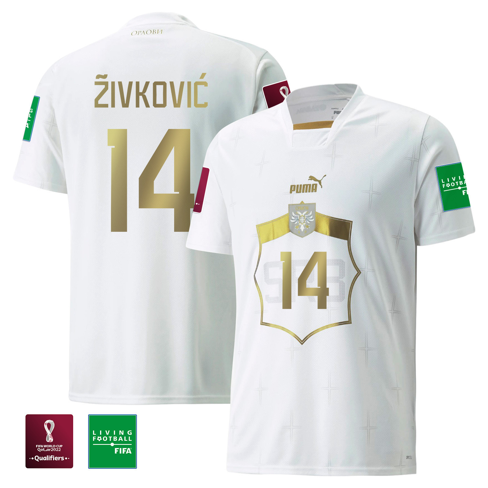 Serbia National Team Andrija Zivkovic 14 FIFA World Cup Qatar 2022 – Patch Away Men Soccer Jersey