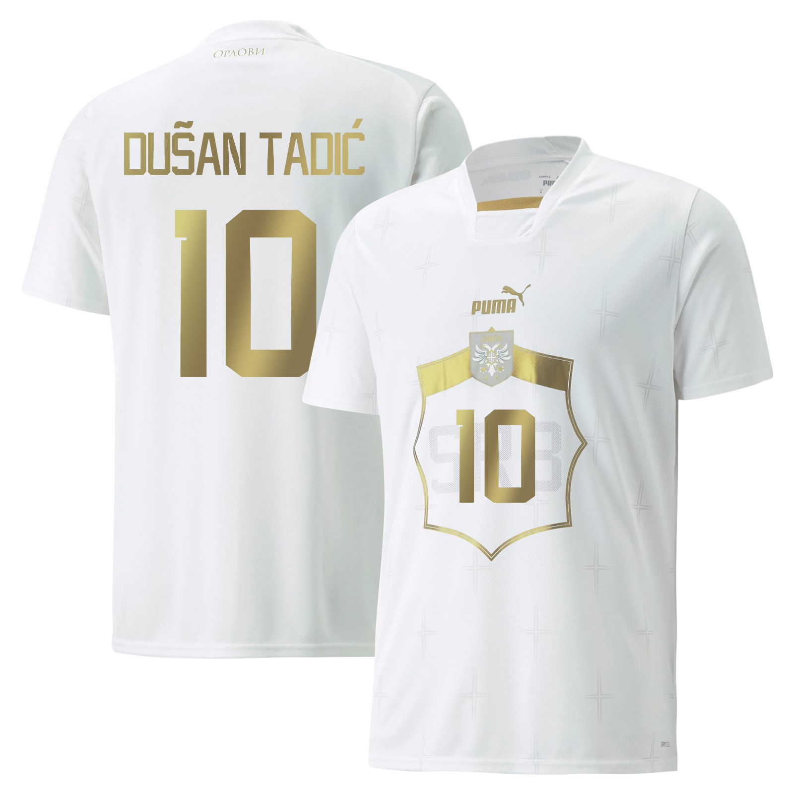 Serbia National Team Dusan Tadic 10 Qatar World Cup 2022-23 Away Soccer Jersey,