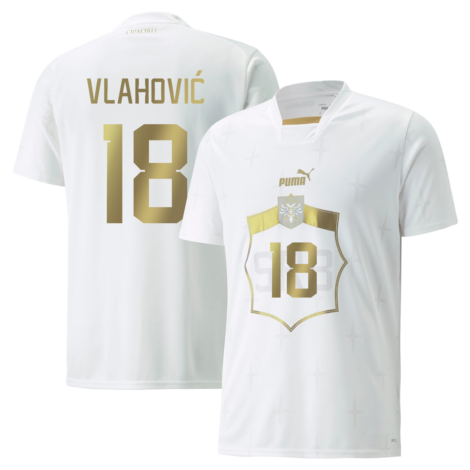 Serbia National Team Dusan Vlahovic 18 Qatar World Cup 2022-23 Away Soccer Jersey,