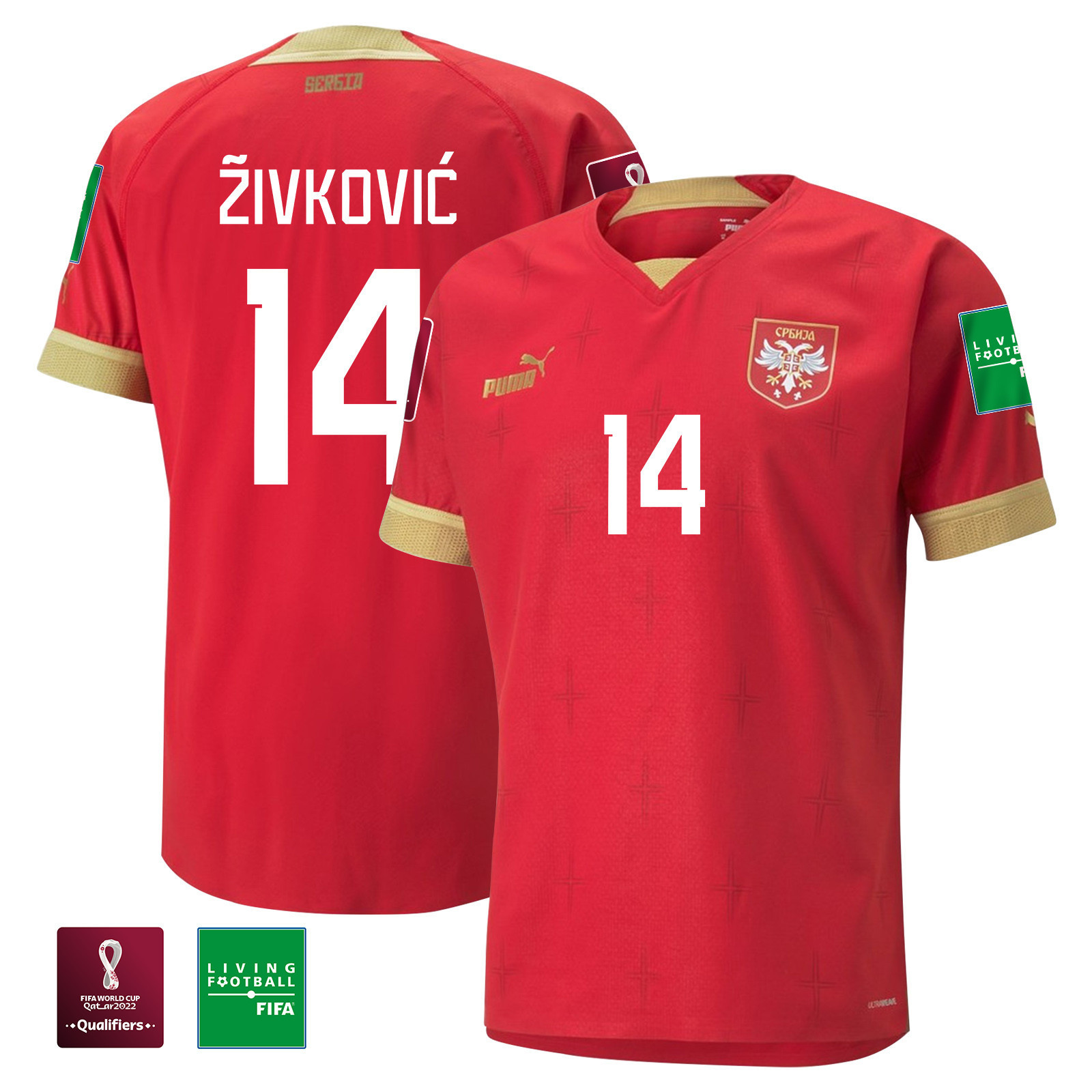 Serbia National Team FIFA World Cup Qatar 2022 Andrija Zivkovic 14 – Home Soccer Jersey With Patch