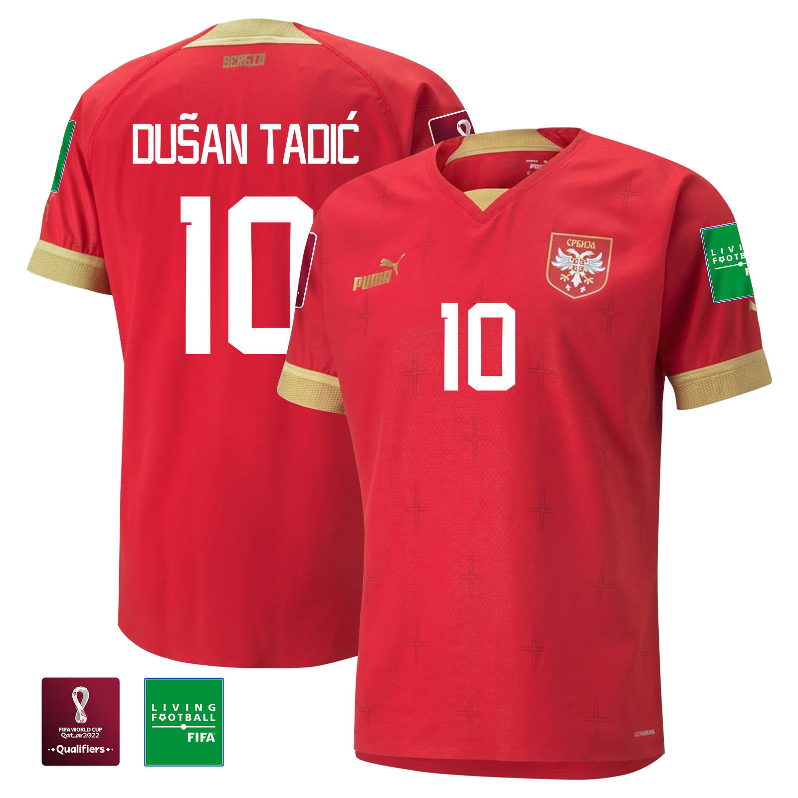 Serbia National Team FIFA World Cup Qatar 2022 Dusan Tadic 10 – Home Soccer Jersey With Patch
