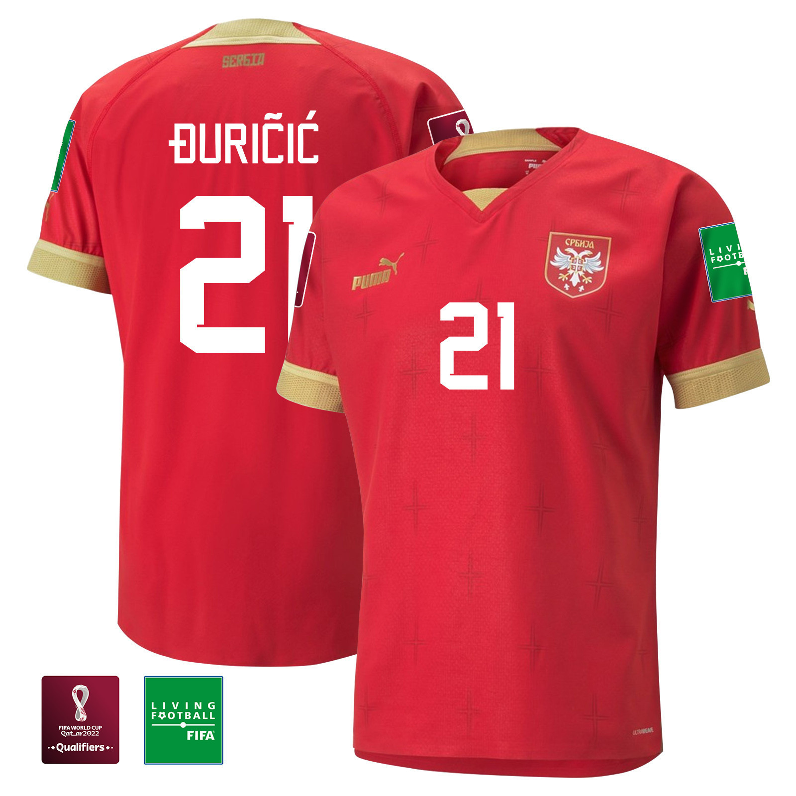 Serbia National Team FIFA World Cup Qatar 2022 Filip Djuricic 21 – Home Soccer Jersey With Patch
