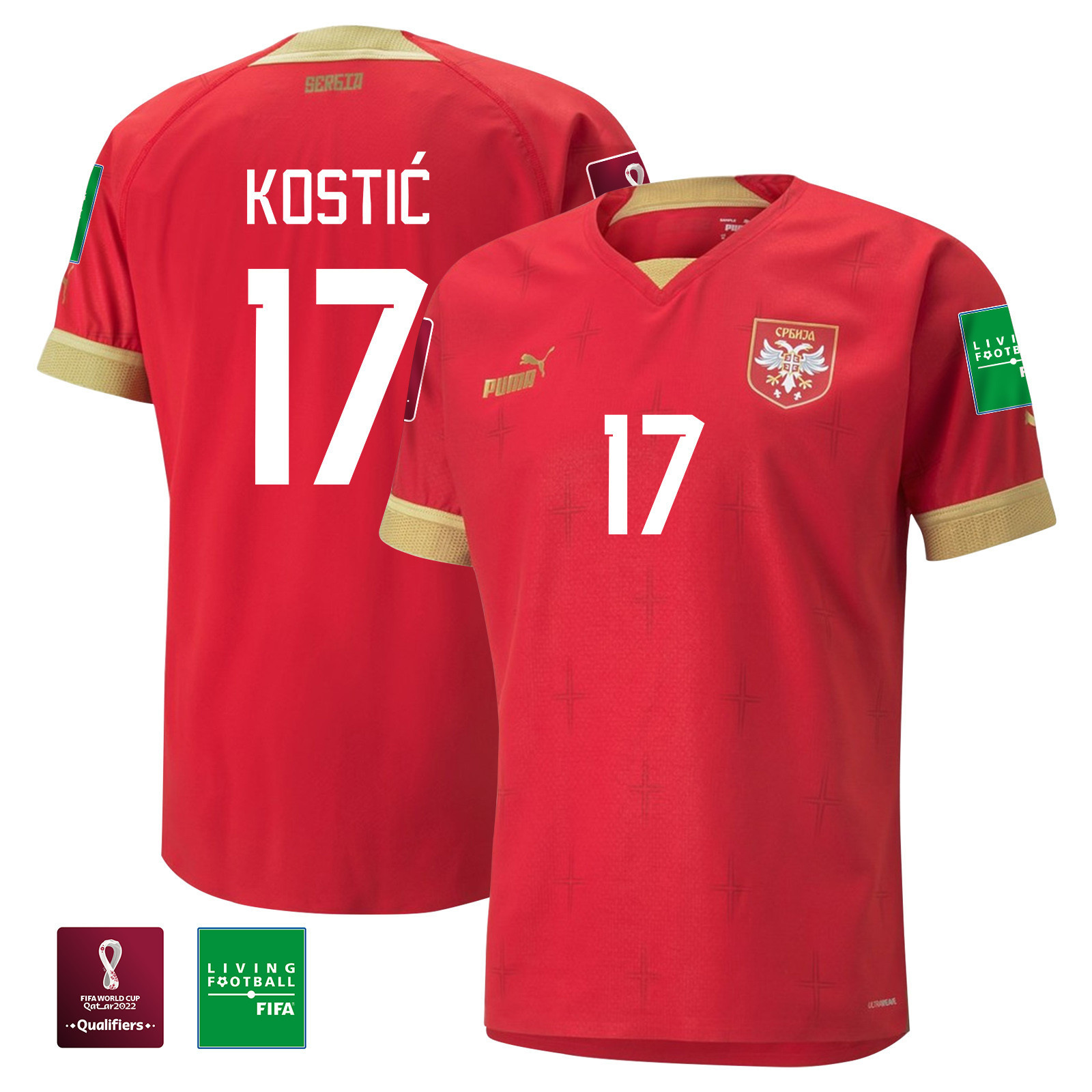 Serbia National Team FIFA World Cup Qatar 2022 Filip Kostic 17 – Home Soccer Jersey With Patch
