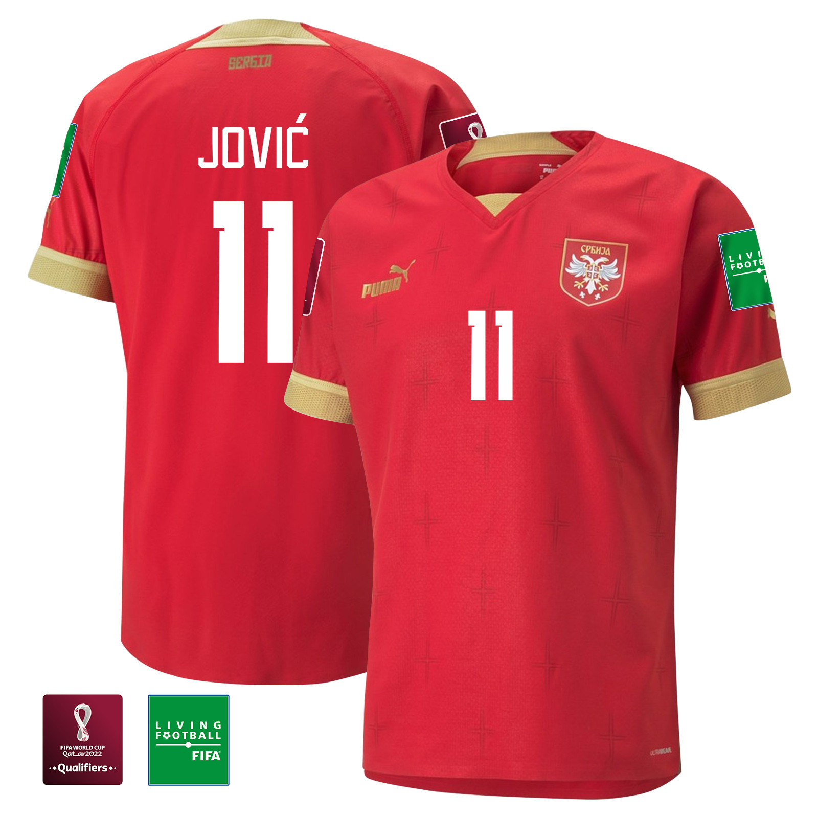 Serbia National Team FIFA World Cup Qatar 2022 Luka Jovic 11 – Home Soccer Jersey With Patch