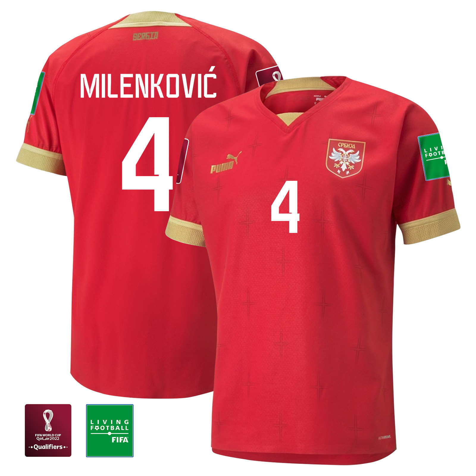 Serbia National Team FIFA World Cup Qatar 2022 Nikola Milenkovic 4 – Home Soccer Jersey With Patch
