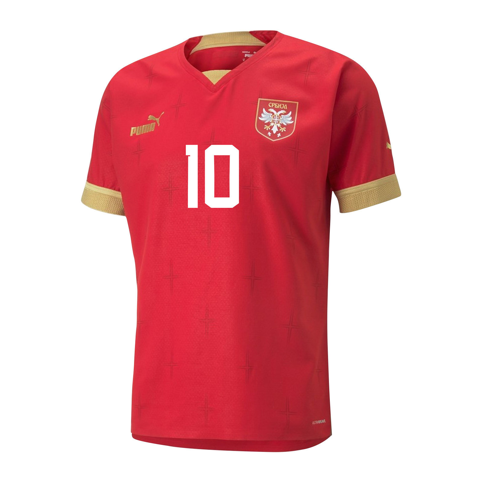Serbia National Team FIFA World Cup Qatar 2022 Patch Home Men Soccer Jersey – Dusan Tadic 10