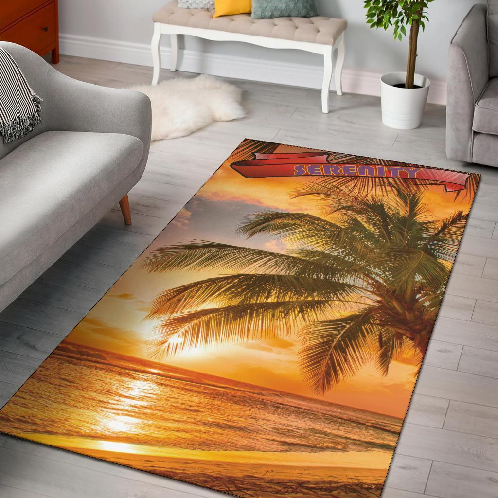 Serenity Sunset Palm Tree Beach Area Rectangle Rug